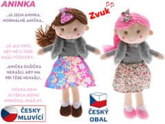 Panenka Aninka hadrová 30 cm ve vestičce měkké tělo na baterie česky mluvící (růžová, hnědá)