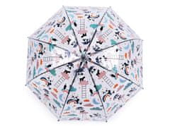 Dětský průhledný vystřelovací deštník - šedozelená sv. panda