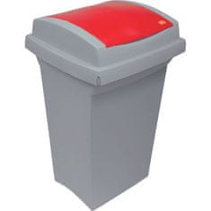 Odpadkový koš na třídění odpadu - plastový, s červeným víkem, 50 l