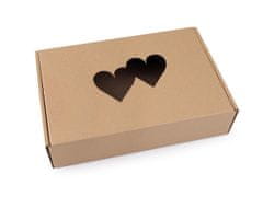 Papírová krabice s průhledem - srdce - hnědá přírodní