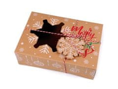 Vánoční dárková krabice s průhledem a jmenovkou - hnědá přírodní vločka