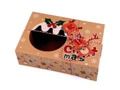 Vánoční dárková krabice s průhledem a jmenovkou - hnědá přírodní sob