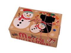 Vánoční dárková krabice s průhledem a jmenovkou - hnědá přírodní sněhulák