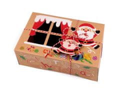 Vánoční dárková krabice s průhledem a jmenovkou - hnědá přírodní Santa