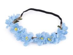 Pružná čelenka do vlasů s květy - modrá světlá