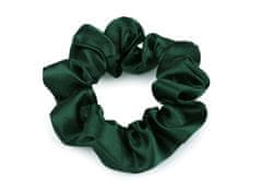 Saténová scrunchie gumička do vlasů - zelená tmavá
