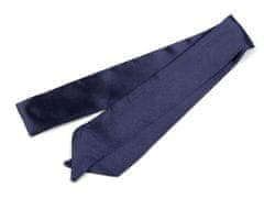 Šátek úzký do vlasů, na krk, na kabelku jednobarevný, s květy - modrá tmavá