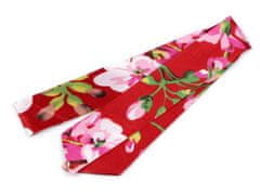 Šátek úzký do vlasů, na krk, na kabelku jednobarevný, s květy - červená květy