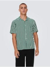ONLY&SONS Bílo-zelená pánská pruhovaná košile s krátkým rukávem ONLY & SONS Wayne XL