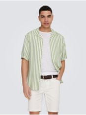 ONLY&SONS Bílo-zelená pánská pruhovaná košile s krátkým rukávem ONLY & SONS Wayne S