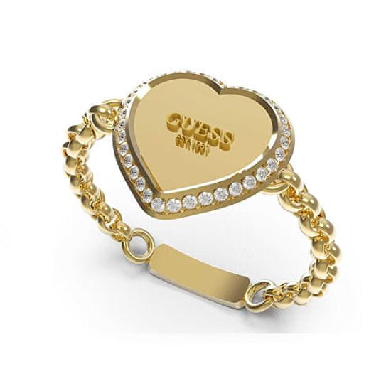 Guess Nápaditý pozlacený prsten se srdíčkem Fine Heart JUBR01429JWYG