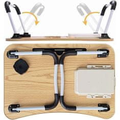 Severno Skládací stolek na notebook v barvě dřeva s prostorem na šálek a zásuvku