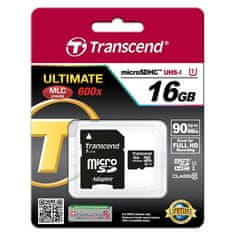 Transcend Paměťová karta MicroSDHC 16GB UHS-I U1 (90MB/ s) + adapter