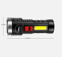 Camerazar Vojenská taktická svítilna s USB dobíjením, černá, plastové pouzdro, 145 mm
