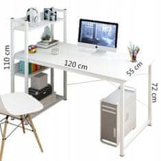 Pracovní Stůl, Počítačový Stůl, Kancelářský Stůl, Bílý, Stůl Pro Dospívajícího, Psací Stůl S Knihovnou