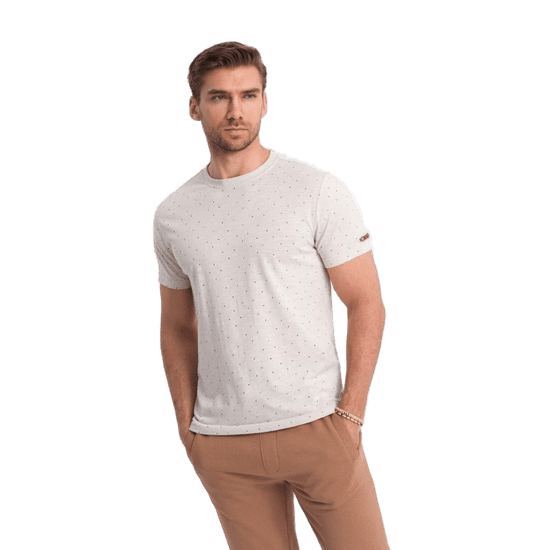 OMBRE Pánské celopotištěné tričko s barevnými písmeny světle béžové MDN125004
