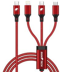 RhinoTech nabíjecí a datový kabel 3v1 USB-C - MicroUSB/Lightning/USB-C, 40W, 1.2m, červená