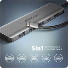AXAGON multifunkční HUB 5v1 USB 5Gbps hub, 3x USB-A, USB-C, HDMI 4K/30Hz, PD 100W, kabel USB-C 100cm