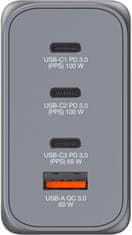 Verbatim cestovní adaptér GNC-200, GaN, 2xUSB-C PD 100W, 1xUSB-C PD 65W, 1xUSB-A QC 3.0, šedá