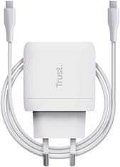 Trust síťový adaptér Maxo, USB-C, 45W, bílá