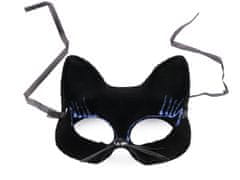 Karnevalová maska - škraboška sametová s glitry kočka - černá modrá