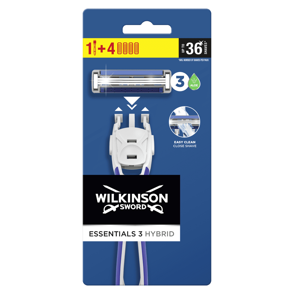 Levně Wilkinson Sword Essential 3 Hybrid holící strojek + 4 náhradní hlavice