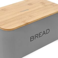 Homla Kovový chlebník s bambusovým víkem BREAD šedá 30x18 cm 806129 Homla