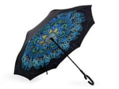 Obrácený deštník dvouvrstvý - modrá páv