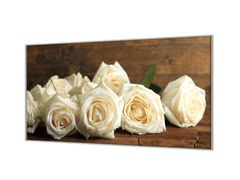 Glasdekor Ochranná deska bílý květ růže na dřevě - Ochranná deska: 60x70cm, Lepení na zeď: Bez lepení na zeď