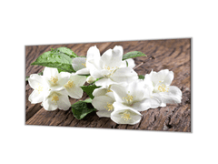 Glasdekor Ochranná deska bílé květy jasmínu - Ochranná deska: 40x40cm, Lepení na zeď: Bez lepení na zeď