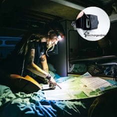 Netscroll Univerzální čelová nabíjecí LED svítilna, světlo s 5 režimy osvětlení, USB nabíjení, 3-8h svícení, nastavitelný obvod, vodotěsná, HeadLamp