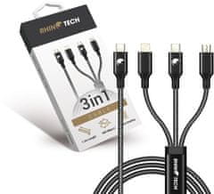 RhinoTech nabíjecí a datový kabel 3v1 USB-C - MicroUSB/Lightning/USB-C, 40W, 1.2m, černá