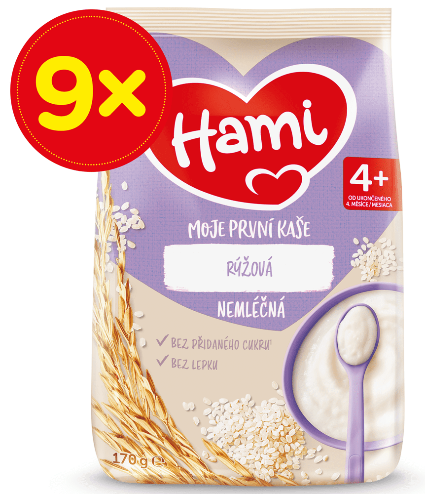 Levně Hami Moje první kaše nemléčná rýžová 4+, 9 x 170 g