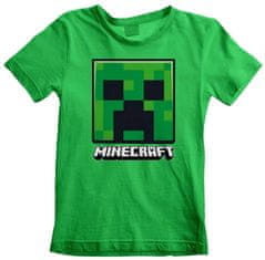 CurePink Dětské tričko Minecraft: Creeper Face (7-8 let) zelená bavlna