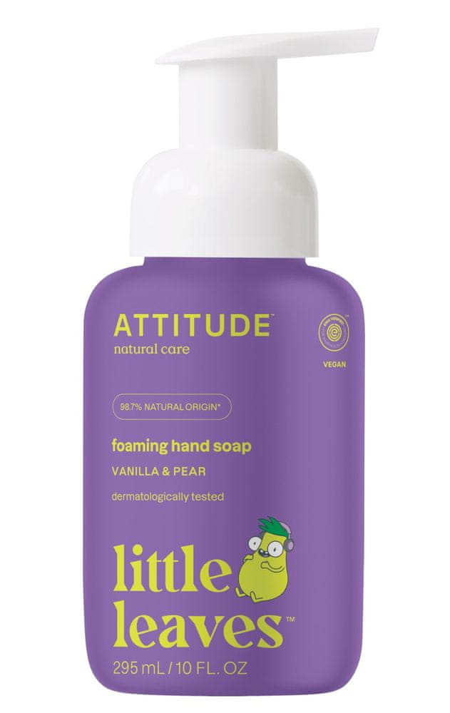 Levně Attitude Dětské pěnivé mýdlo na ruce Little leaves s vůní vanilky a hrušky 295 ml