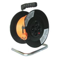 Solight Prodlužovací kabel 50 m na bubnu, 3 x 1,5 mm2, 4 zásuvky, oranžový