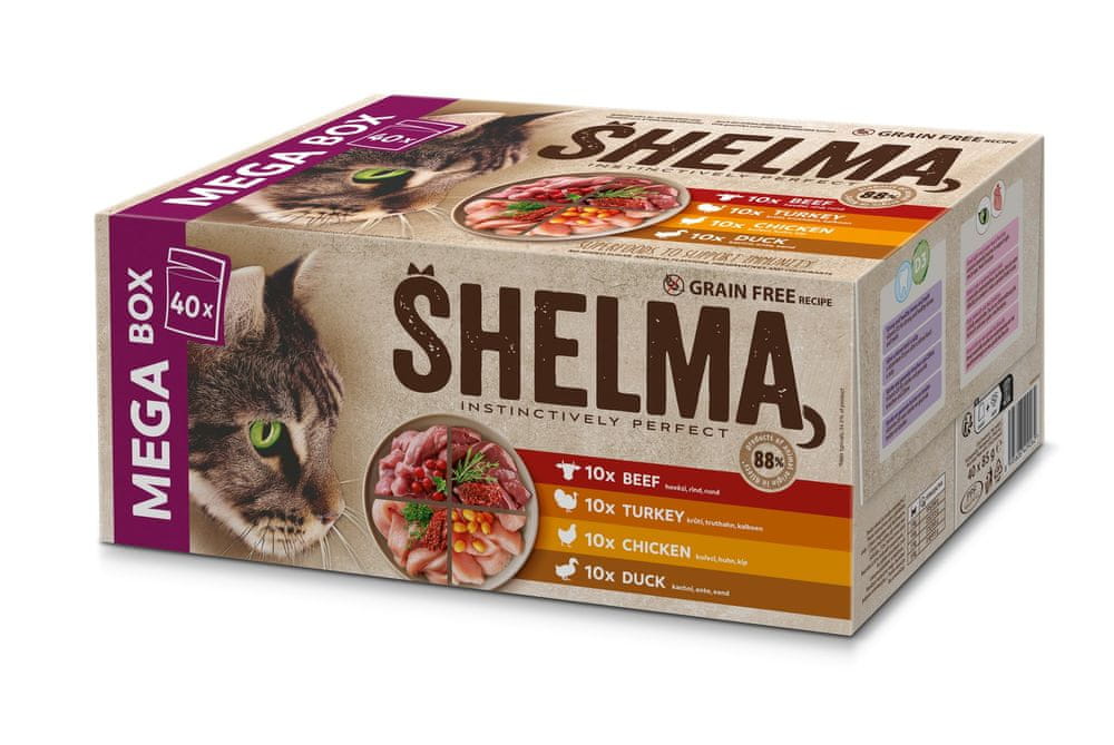 SHELMA bezobilné dušené filetky masový výběr pro kočky 40× 85 g