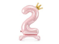 PartyDeco Fóliový balón číslo se stojanem 2 růžový 84cm