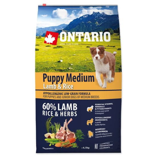 Ontario Krmivo Puppy Medium Lamb & Rice 6,5kg