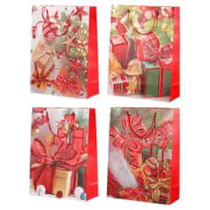 Autronic Taška dárková papírová, mix 4 druhů, cena za 1 kus, vánoční motiv SF1341-XL, sada 12 ks