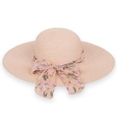Aleszale Dámský slaměný klobouk na léto, květiny - Pudrově růžová