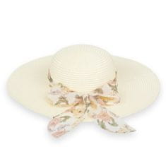 Dámský slaměný klobouk na léto, květiny - Ecru
