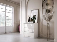 3xEliving  Elegantní a prostorná komoda se 3 zásuvkami barva: matná bílá / lesklá bílá