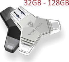 Viking USB FLASH DISK 3.0 4v1 128GB, S KONCOVKOU APPLE LIGHTNING, USB-C, MICRO USB, USB3.0, černá