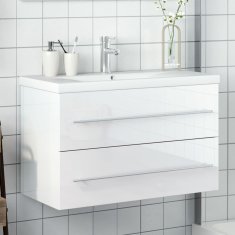 Petromila Koupelnová skříňka se zápustným umyvadlem bílá s vysokým leskem