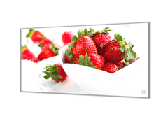 Glasdekor Ochranná deska bílá miska a červené jahody - Lepení na zeď: Bez lepení na zeď