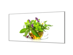 Glasdekor Ochranná deska bylinky v hrníčku čaje - Ochranná deska: 50x50cm, Lepení na zeď: S lepením na zeď