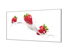 Glasdekor Ochranná deska červené jahody ve mléce - Ochranná deska: 65x65cm, Lepení na zeď: S lepením na zeď
