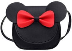Camerazar Dětská kabelka Myška s mašlí, černá s červenou mašlí, ekologická kůže, 13x13x4 cm
