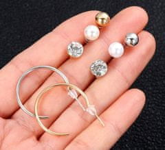 For Fun & Home Sada 20 párů stříbrných náušnic s kubickými zirkony a perlami, rozměry 1-4 cm, silikonový plug